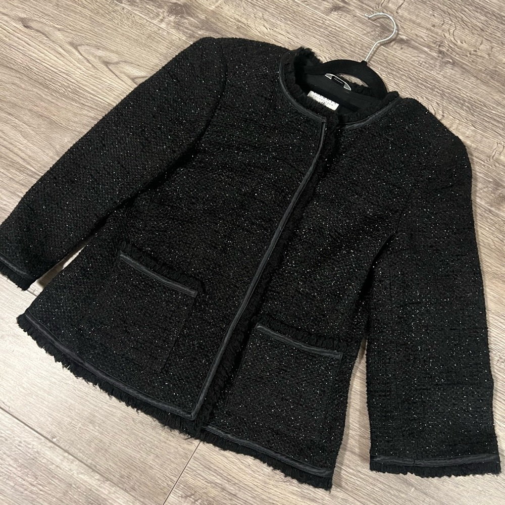 Like New Talbots Shimmer Textured Tweed Black Blazer size 10